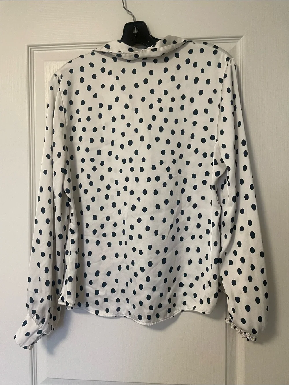 Cabo Polka Dot Ruffle Front Blouse - White with Blue Dots - Picture 4 of 4